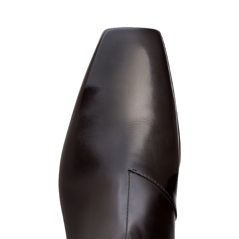 Luxury Leather Polished Dark Brown Square-toe Boot With Side-zip Detailing