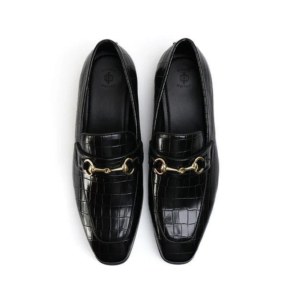 Croco Effect Leather Horsebit Buckled Loafer