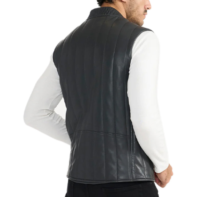 Grey Neil Leather Half Sleeve Jacket