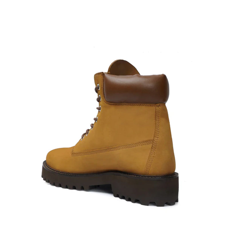 Suede Leather Lace Up Biker Beige Boot