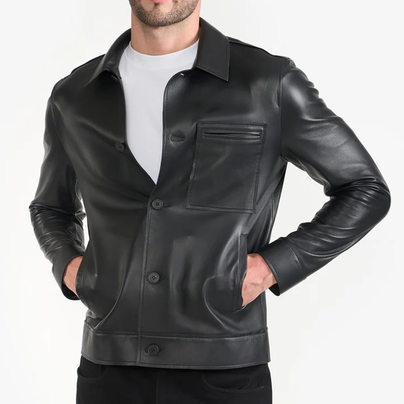 Men Black Slim Fit Leather Jacket