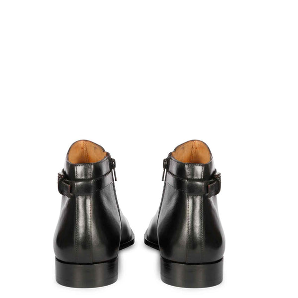 Men Solid Leather Side Zipper Boot With Buckle
