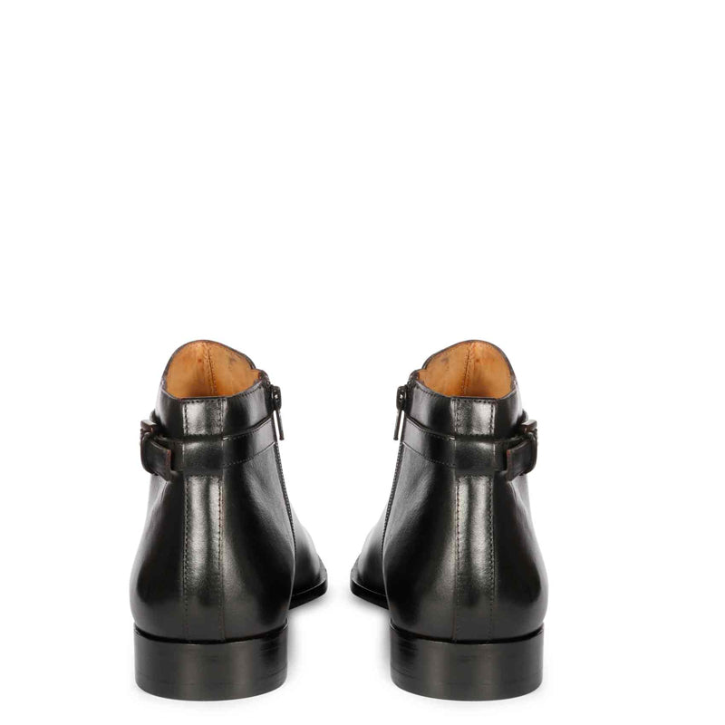 Men Solid Leather Side Zipper Boot With Buckle