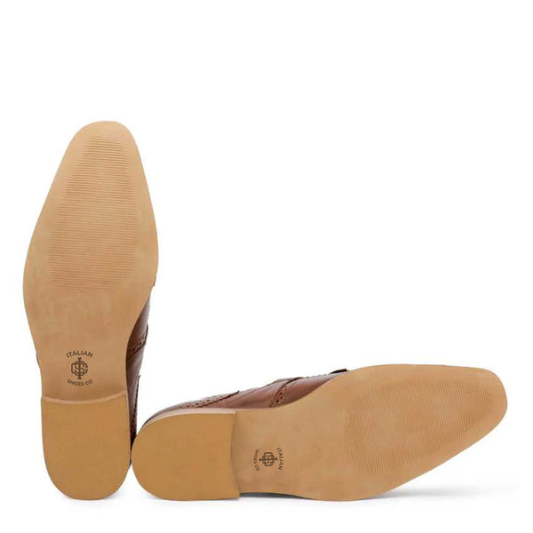 Men Handmade Leather Tan Single Monk Strap Shoe