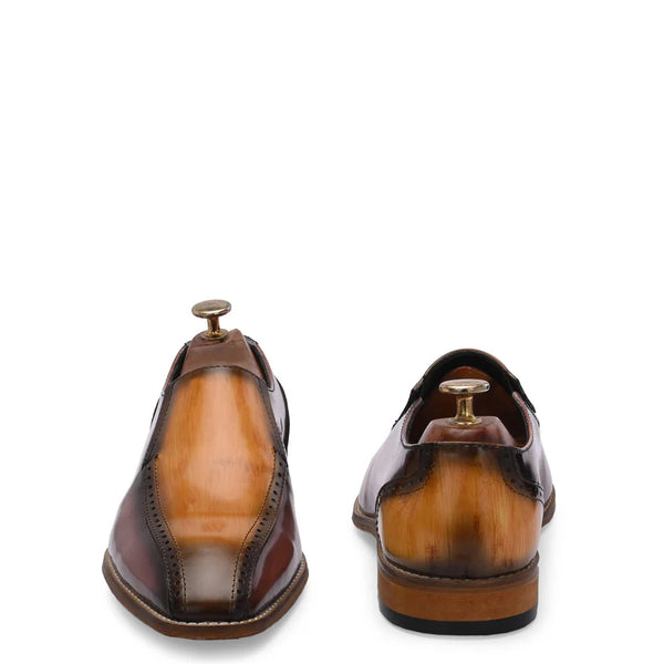 Handpainted Dual Tone Solid Leather Burgundy and Tan Loafer
