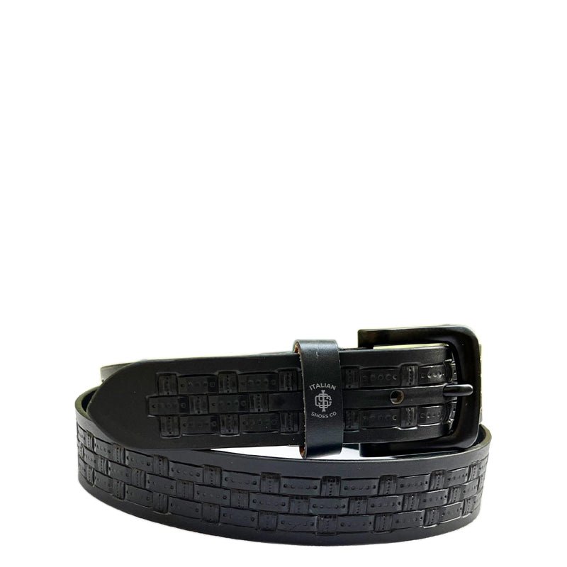 Strutturato Piazza Black Leather Belt