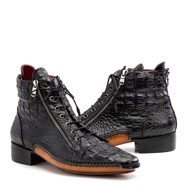 Men Crocodile Textured Leather Ankle Zipper Boots