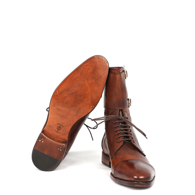 Men Cap Toe Leather High Ankle Boot Tan