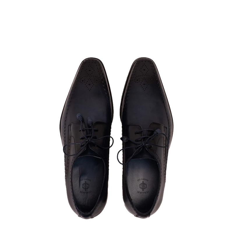 Blue Leather Derby Men Shoe