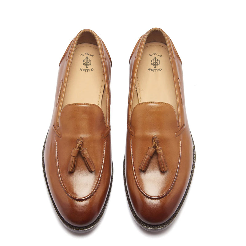 Classic Handmade Solid Leather Tassel Loafer Blue