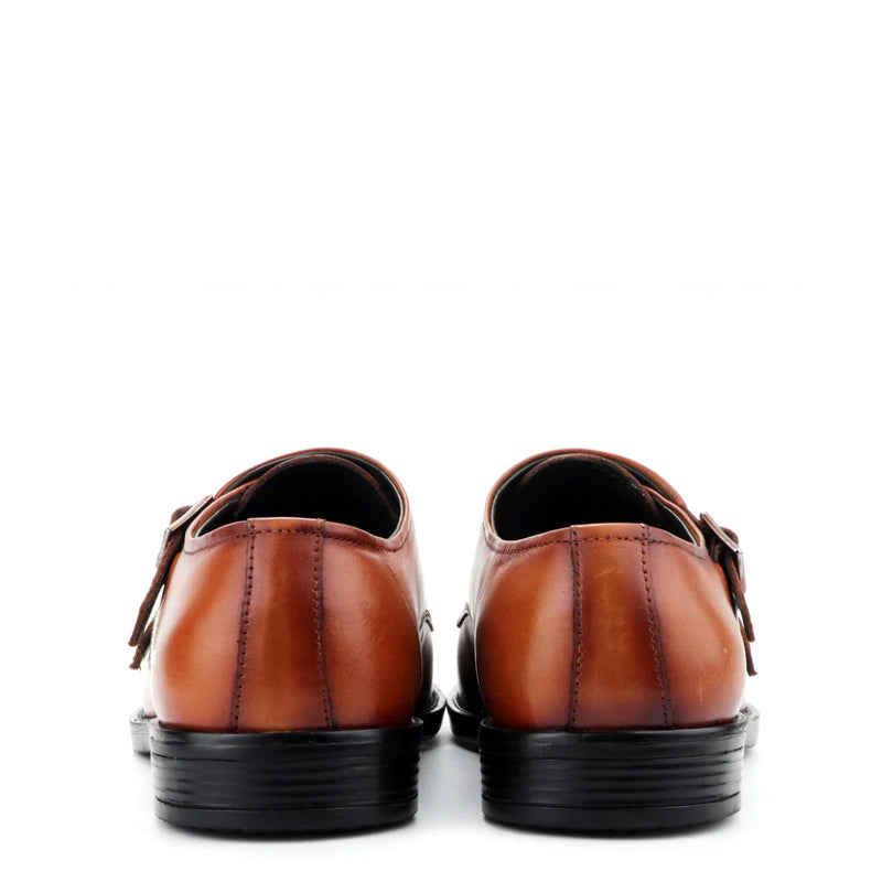 Classic Design Leather Double Monk Strap Shoe Tan