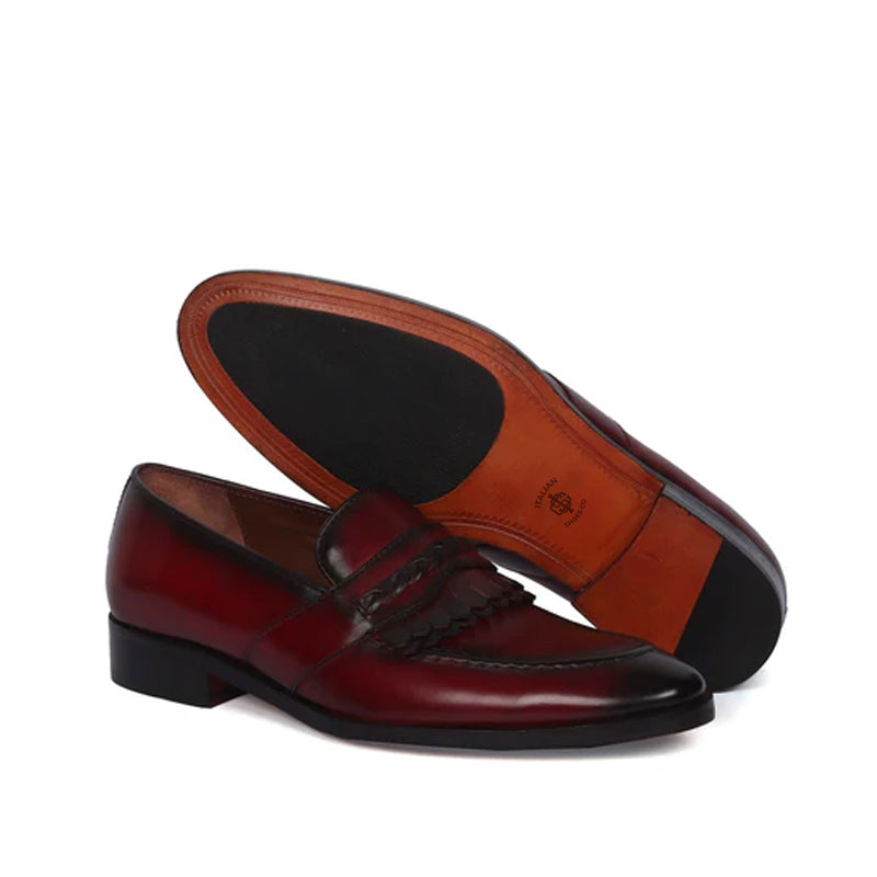 Patent Leather Slip-On Brown Loafer With Dual Fringes