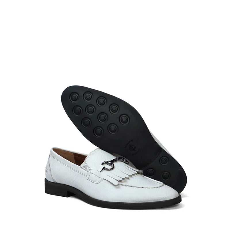 Classic Leather Horse Bit Buckle Tassel Loafers With Fringed