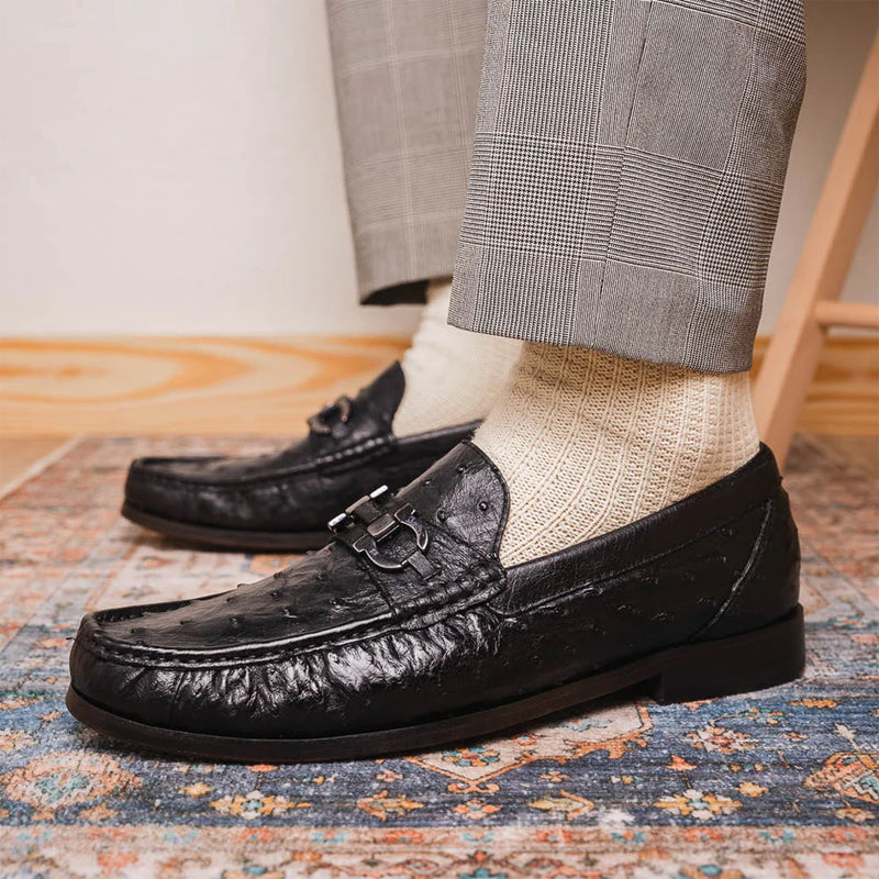 Ostrich Leather Horsebit Loafers