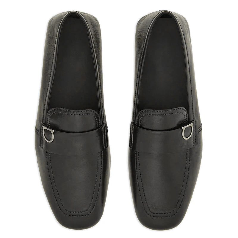 Dark Brown Plaque Leather Loafers