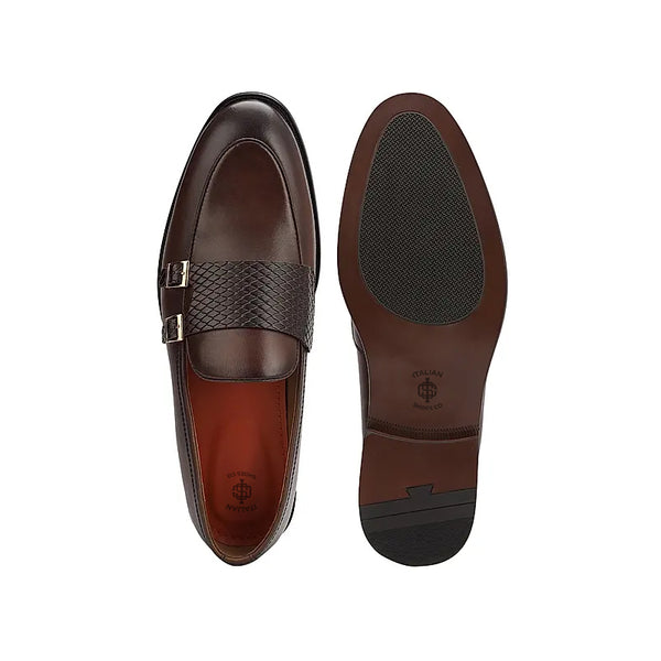Polished Leather Textured Formal Double Monk Shoe