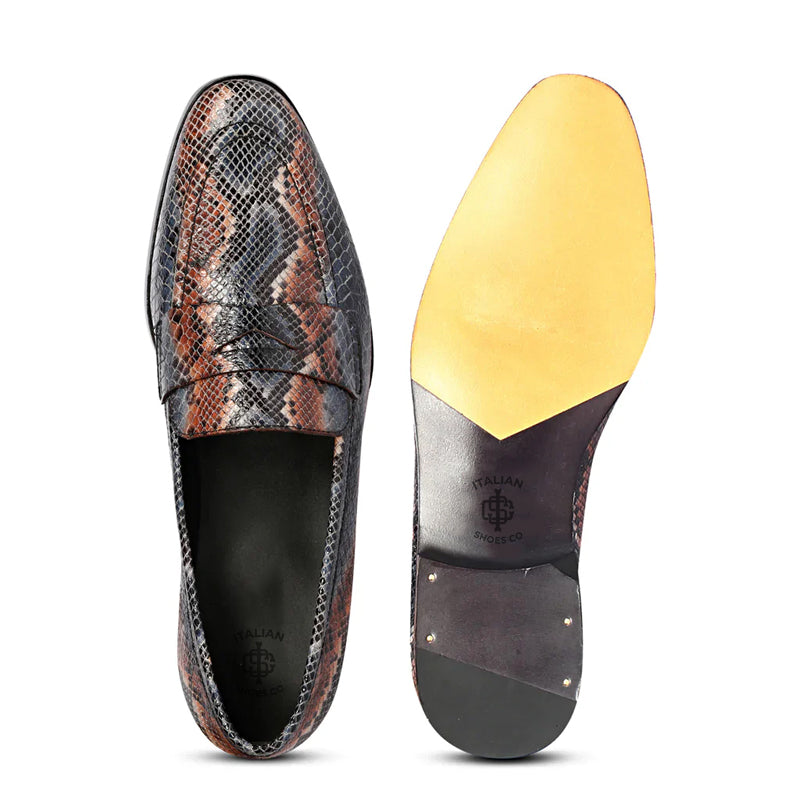 Men Snake Printed Leather Loafers