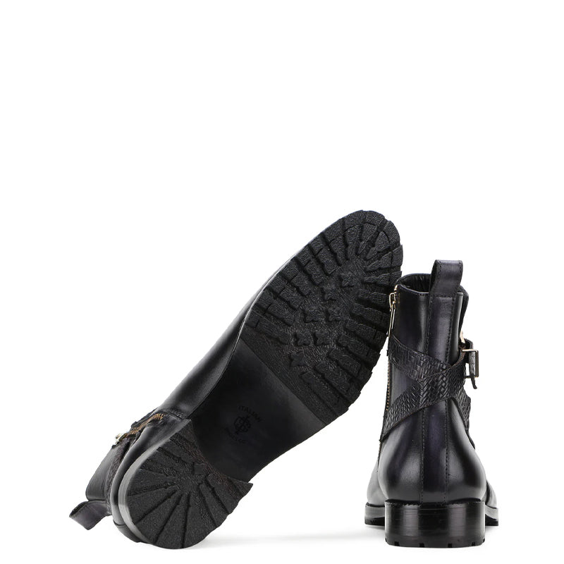 Luxury Stylish Leather Side Zipper Boot With Buckle