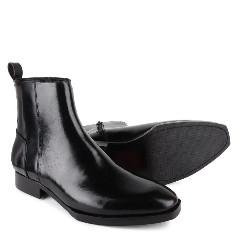 Luxury Handmade High Top Leather Side Zipper Boot Black