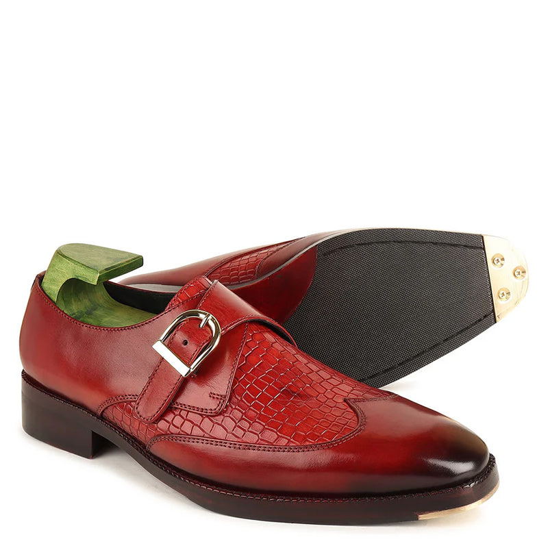 Patina Croco Leather Single Monk Straps Shoes