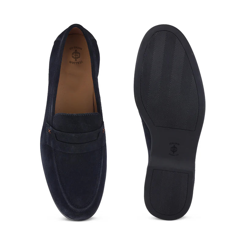 Suede Casual Leather Penny Blue Loafer For Men