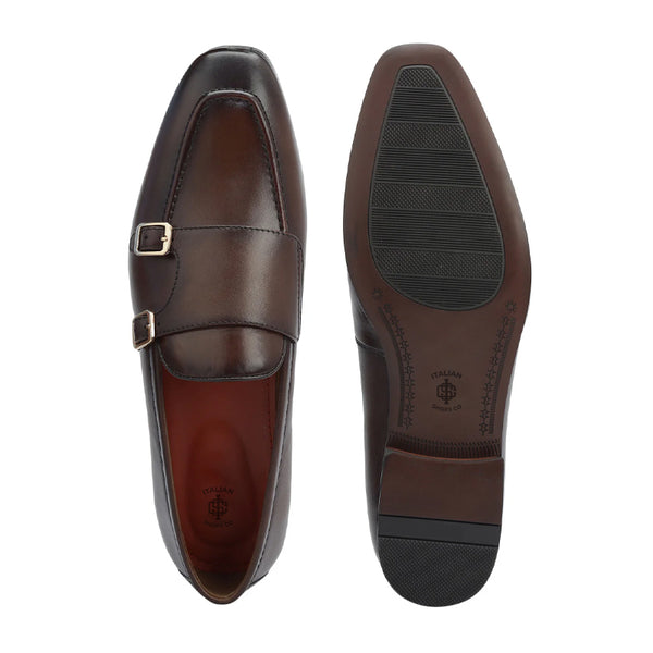 Men Classic Handmade Leather Double Monk Shoes