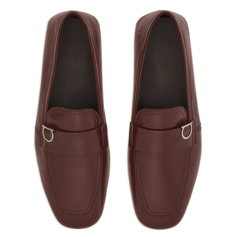 Dark Brown Plaque Leather Loafers