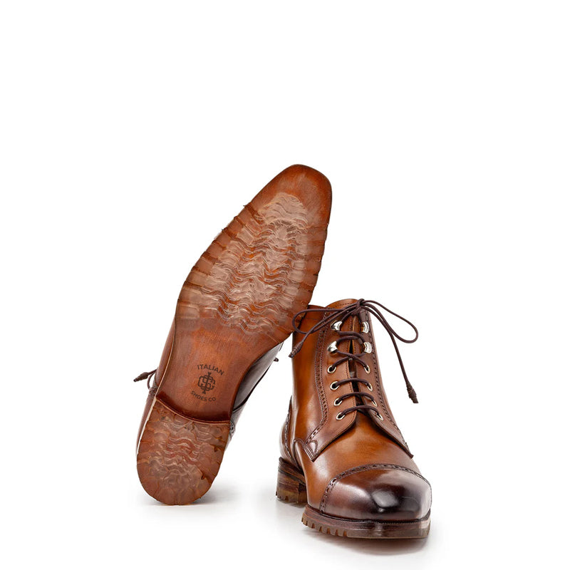 Leather Lace-Up Cap Toe Boots For Men