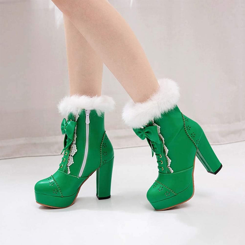 Furry Bow Chunky Boots