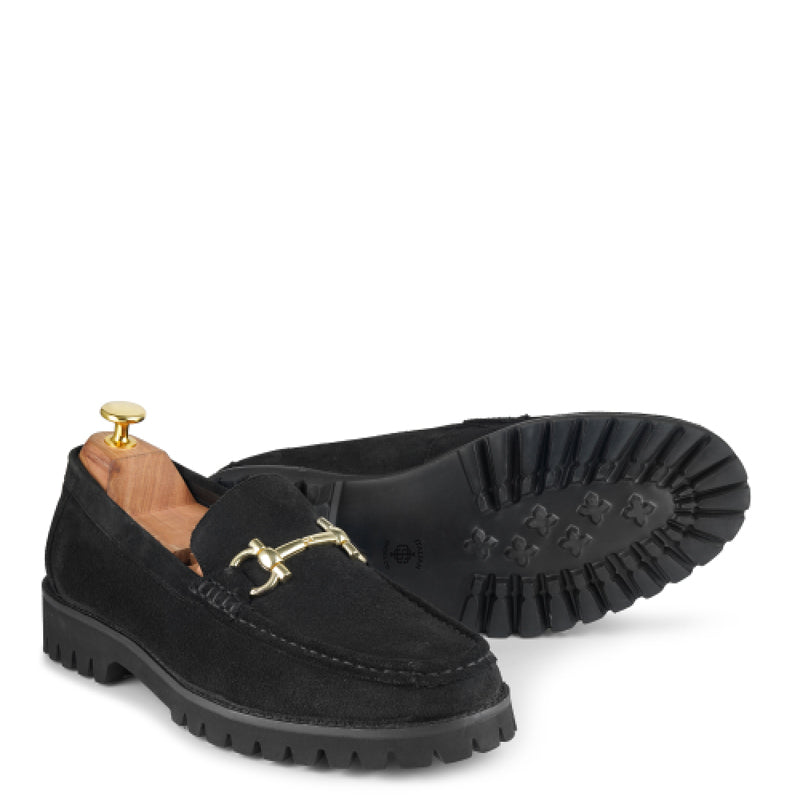 Suede Leather With Horse bit Buckled Black Loafer
