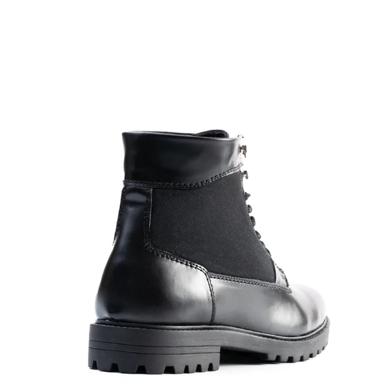 Luxury Mid Top Solid Leather Ankle Boot Black