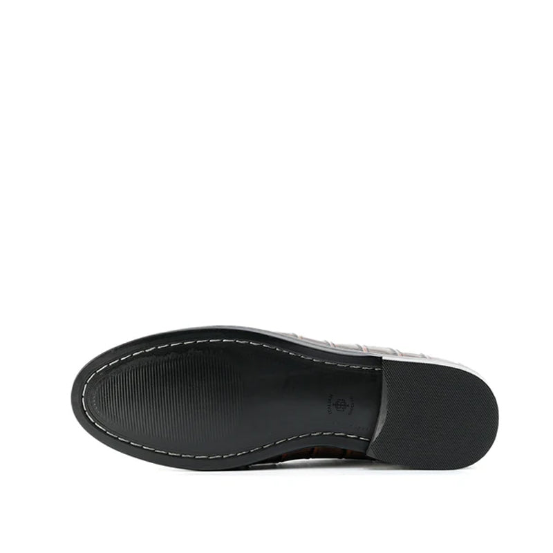 Croc Effect Slip On Leather Loafers