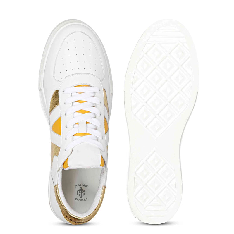 Leather Handcrafted White and Orange Sneaker For Men
