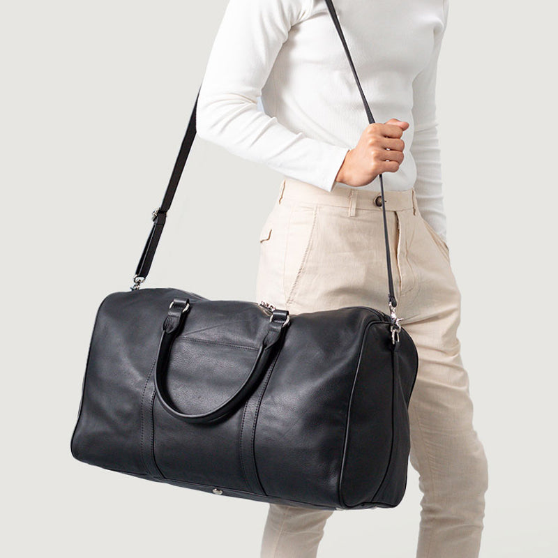 Darrio Black Leather Duffle Bag