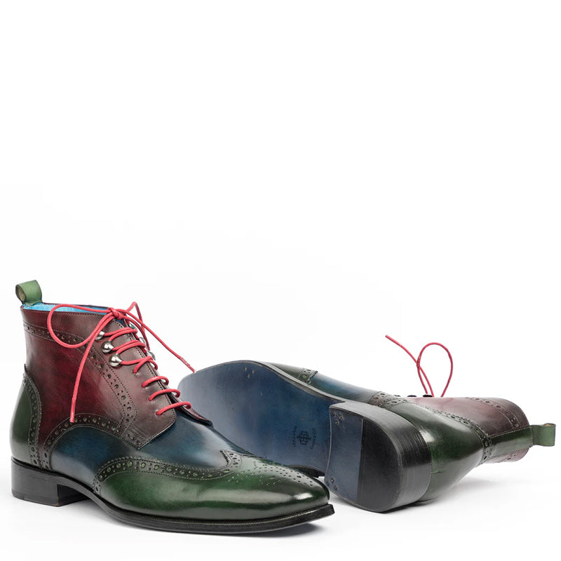 Men Dual Tone Leather Wingtip Ankle Burgundy Boot