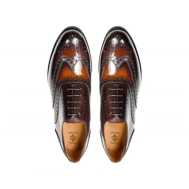 Wingtip Shiny Leather Oxford Tan Brown Shoe