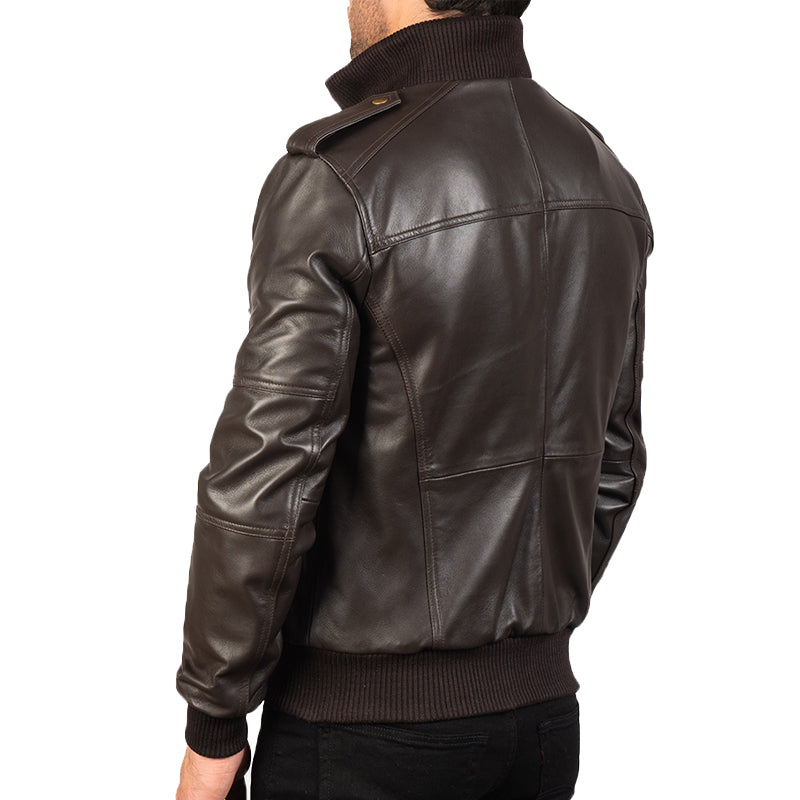 Agent Shadow Leather Bomber Jacket For Men