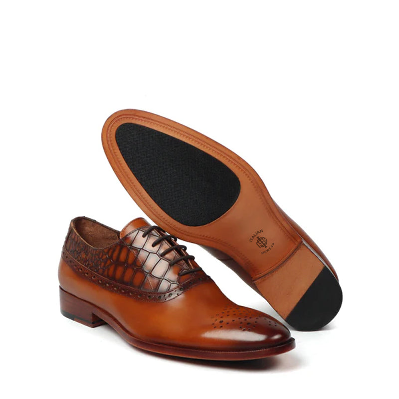 Croco Deep Cut Leather Oxford Shoes