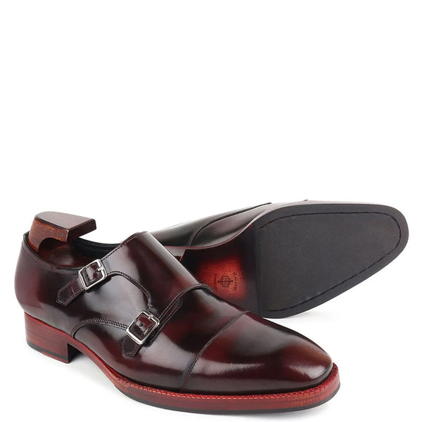 Classic Design Patina Leather Double Monk Shoe Burgundy