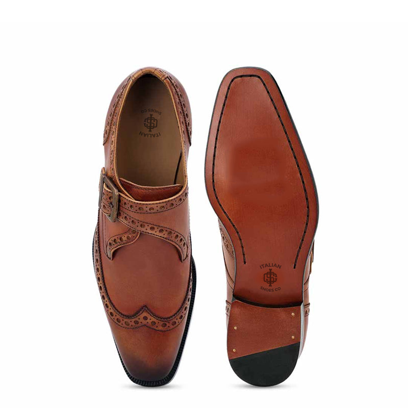 Leather Single Monk Strap Shoes For Men