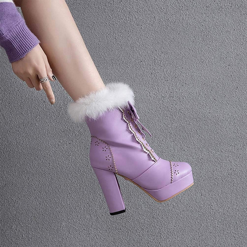 Furry Bow Chunky Boots