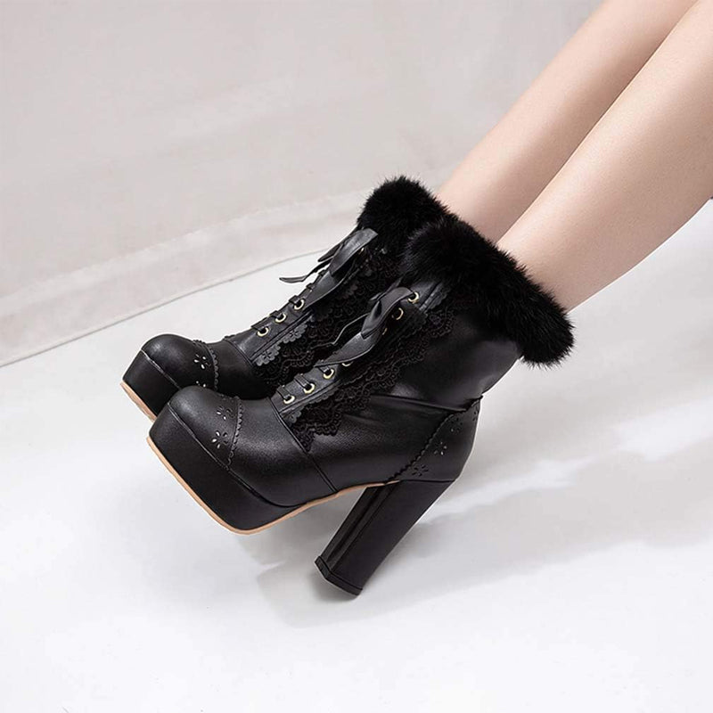 Furry Bow Chunky Boots