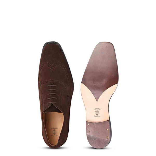 Leather Square Toe Lace Up Wingtip Oxford Shoe