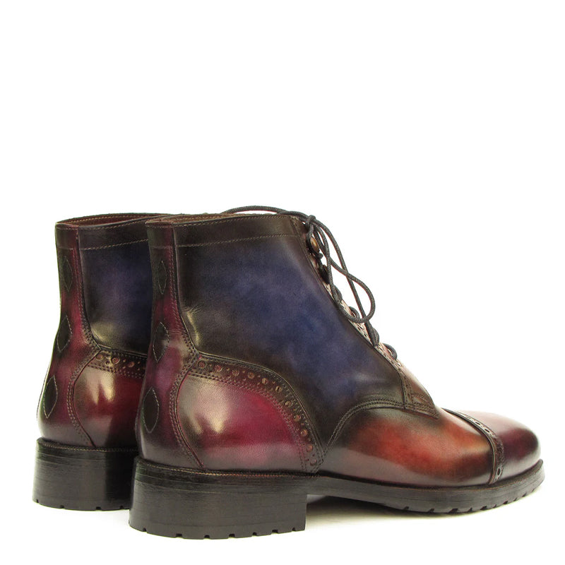 Hand Painted Leather Lace-Up Cap Toe Boots