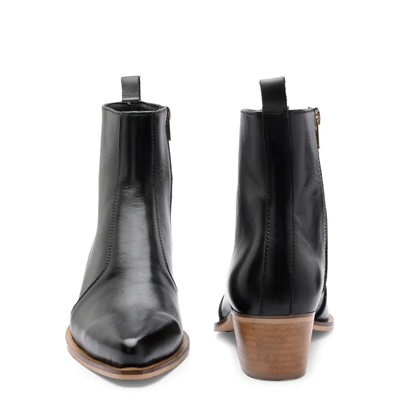 Polished Leather High Heel Side Zipper Boot Black