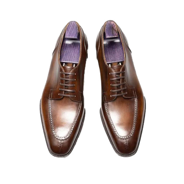 HandPainted Wholecut Split Toe Leather Oxford Shoe - Tan/Brown