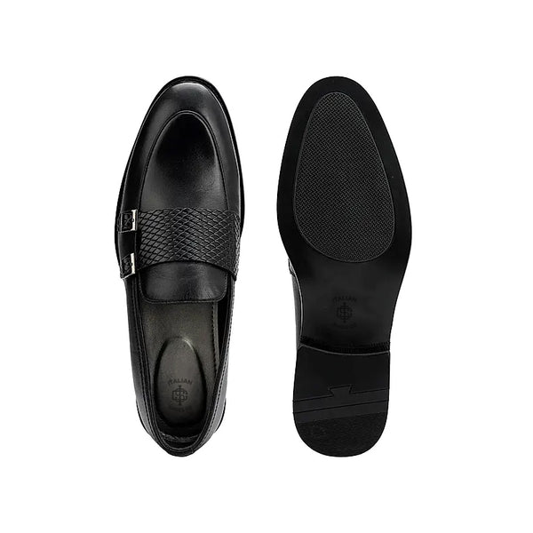 Polished Leather Textured Formal Double Monk Shoe