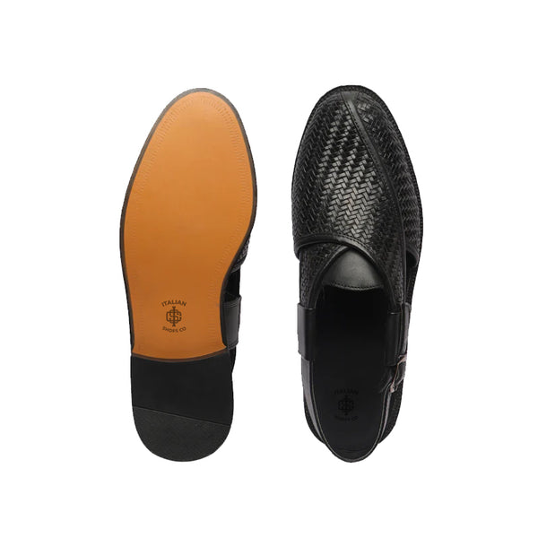 Woven Back Strap Leather Peshawari Tan Sandal
