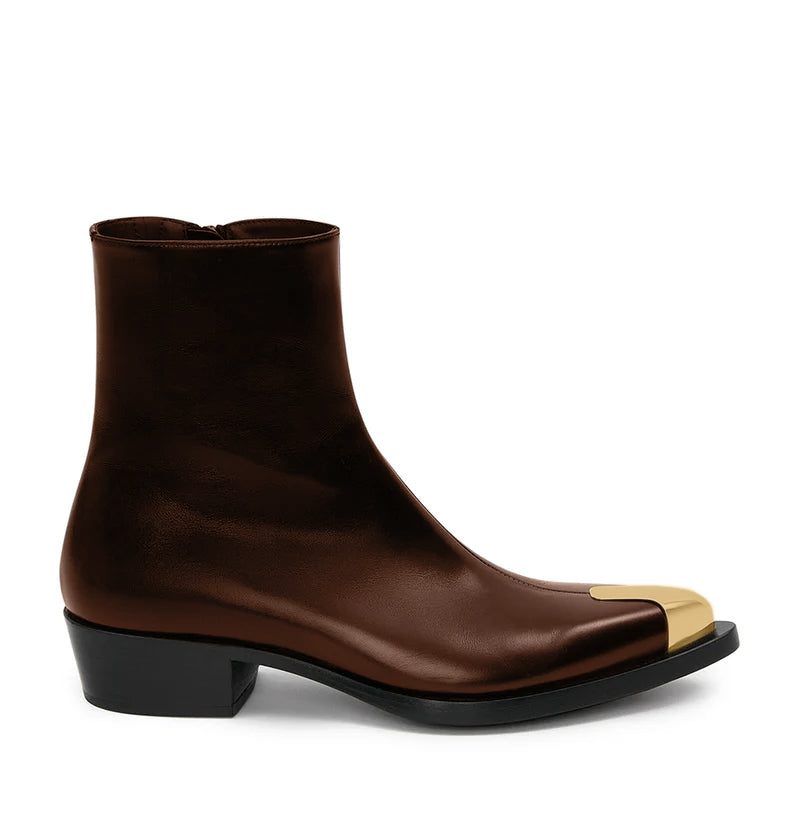 Punk Leather Boots Golden Toe Black