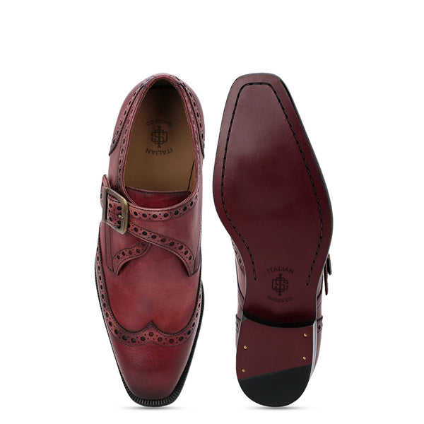Leather Single Monk Strap Tan Shoe For Men